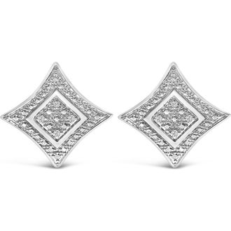 House of Brilliance Silver Diamond Accent 4-Stone Four Pointed Star Shaped Halo-Style Stud Earrings in White at Nordstrom