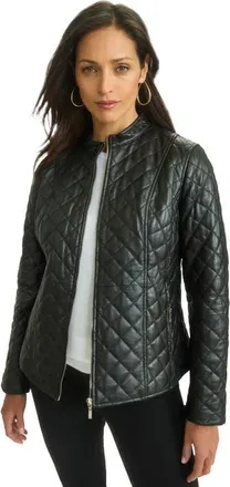 Jessica London Leather Quilted Jacket in Black at Nordstrom, Size 12