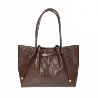 Lola Casademunt Bolso shopper con detalle de tubo met&aacute;lico y logo perforado - Bags - Mujer - Marr&oacute;n - ONE SIZE