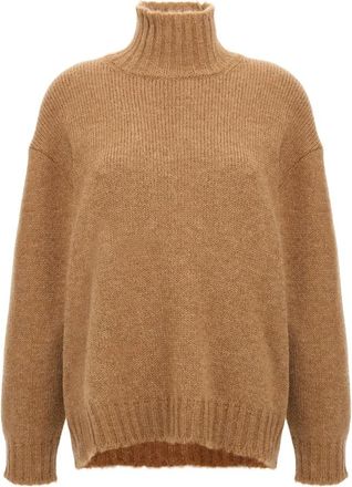 Jil Sander High Neck Sweater - Dames - Coltruien - Beige - M - Wol - Truien & Vesten