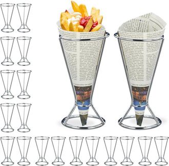 Relaxdays 20 Soportes Patatas Fritas, Acero Inoxidable, Plateado, 16 X 9,5 Cm