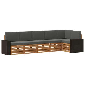 vidaXL Conjunto De Sof&aacute; Seccional Con Coj&iacute;n 6 Pcs Natural Y Antracita Vidaxl