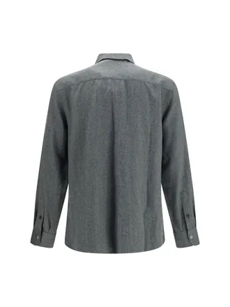 Brunello Cucinelli Mens Shirt Virgin Wool Forest Green Fleece (ovis Aries)