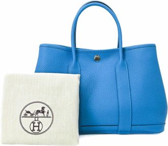 Herm&egrave;s Blue Negonda Leather Handbag Tote Bag (Pre-Owned)