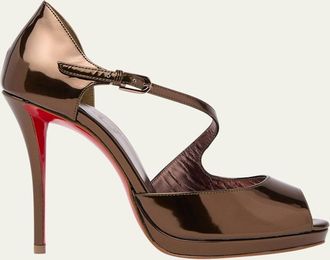 Christian Louboutin 120mm Miss Zigou Metallic Leather Red Sole Sandals