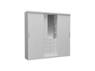 Vente-Unique Armario 2 puertas correderas - Espejo y cajones - Largo 240cm - Blanco - BODIL