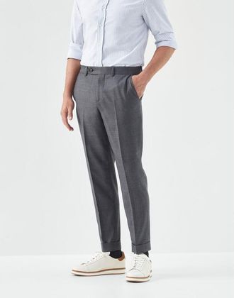 Brunello Cucinelli MenS Medium Grey Wool Tailored Trousers, Size 38