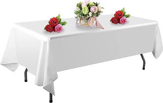 OEM Paquete De 2 Manteles Blancos, Rectangulares De Poli&eacute;ster De 153 X 260 Cm, Resistentes A Las Manchas Y Lavables, Ideales Para Bodas, Fiestas Y Banquet
