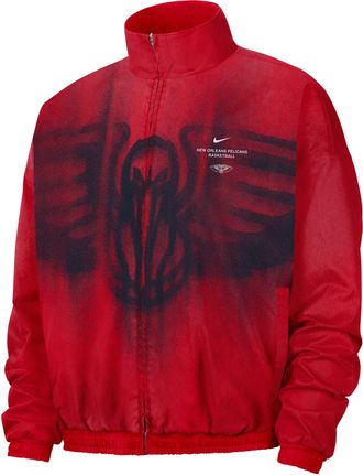 Nike Mens New Orleans Pelicans Standard Issue Basketball Woven Jacket in Red | II6089-657