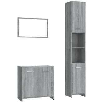 vidaXL Vidaxl - Set De Muebles De Ba&ntilde;o 3 Pzas Madera Contrachapada Gris Sonoma