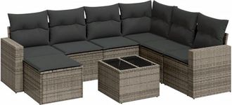 vidaXL Vidaxl - Set De Sof&aacute;s De Jard&iacute;n 8 Pzas Y Cojines Rat&aacute;n Sint&eacute;tico Gris