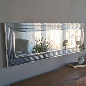 Dmora Espejo Varallo, Detalles Geom&eacute;tricos, Forma Rectangular, Tipo De Pared, 120x40h Cm Plata