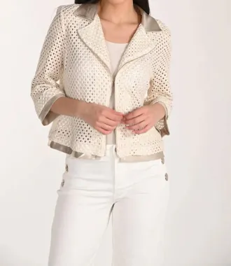Frank Lyman Design Collar Casual Hip Jacket In Beige/gold