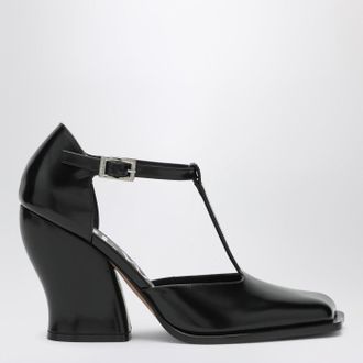Loewe Black Onda T-bar pumps in polished leather