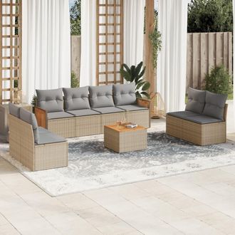 vidaXL Set De Sof&aacute;s De Jard&iacute;n 9 Pzas Con Cojines Rat&aacute;n Sint&eacute;tico Beige Vidaxl