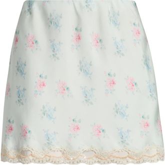 LoveShackFancy Bernes Floral Print Lace Layered Maxi Skirt in Eucalyptus at Nordstrom, Size Xx-Small