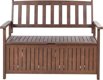 Beliani Beliani - Banco De Jard&iacute;n Con Almacenaje De Madera Maciza De Acacia 2 Plazas 120 X 60 Cm Color Oscuro Sovana