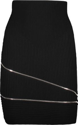 ADĀMO Andrea Adamo Geribbelde Gebreide Minirok met Ritsen - Dames - Korte rokken - Zwart - M - Polyester - Rokken