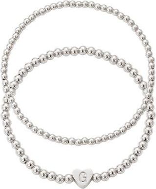 Adornia Beaded Initial Charm Bracelet Set in Silver-G at Nordstrom Rack