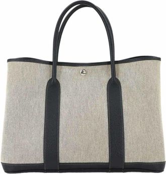 Herm&egrave;s Black Gray Toile H Negonda Leather Handbag Tote Bag (Pre-Owned)