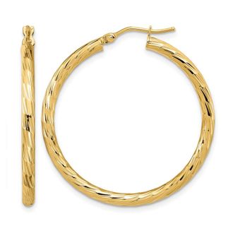 Diamond2Deal 14k Gold Polished Diamond-Cut Fancy Hoop Earrings