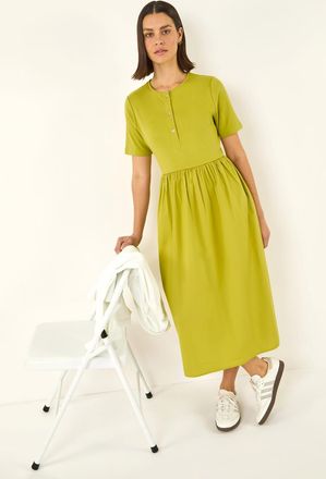 Roman Buttoned Pocket Stretch Midi Dress