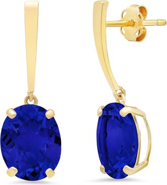 MAX + STONE 14k Yellow Gold Solitaire Oval-Cut Gemstone Drop Earrings (10x8mm)
