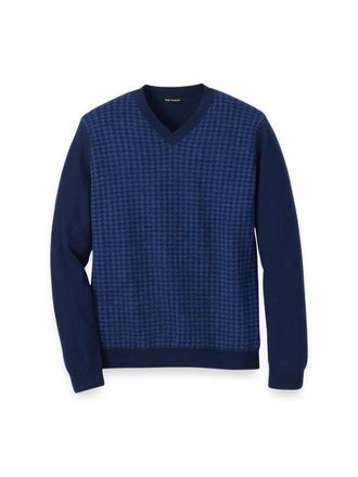 Paul Fredrick Washable Merino Wool Houndstooth V-neck Sweater in Blue at Nordstrom, Size Xx-Large