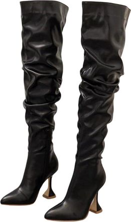 Generic Women Knee High Leather Boots Pointed Toe Side Zipper Winter Business Casual Office Boot