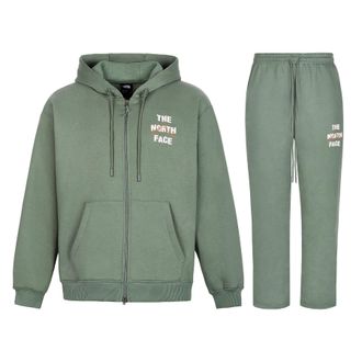 The North Face Mens Mens Sobretta Full Zip Tracksuit Set Green Cotton - Size X-Large