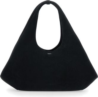 Coperni Black Shoulder Bag With Top Handle And Logo Lettering On The Front In Suede Woman