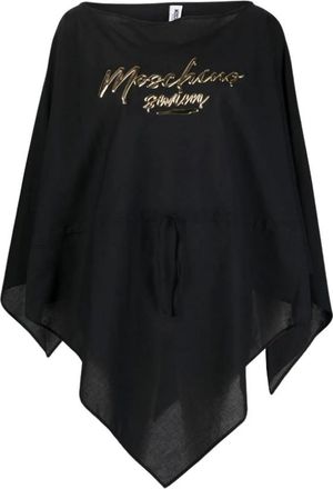 Moschino Badmode, Dames, Zwart, L, Leer, Kaftan met vleermuismouwen