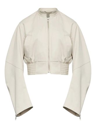 Maison Margiela zip-up ruched bomber jacket - women - Polyester/Cotton - 40 - Neutrals