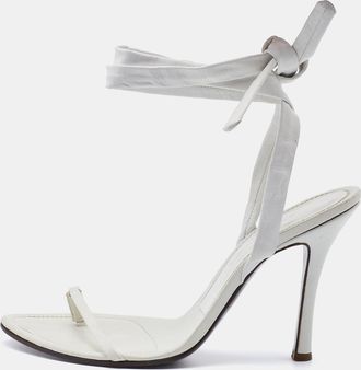 Sergio Rossi White Leather Ankle Wrap Sandals