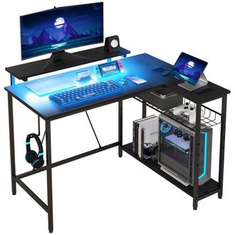 HOMCOM L Shaped Desk With LED Lights Reversible Corner Gaming Desk With Storage | TJ Hughes