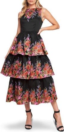 Flying Tomato Floral Tiered Midi Dress in Black at Nordstrom Rack, Size Medium