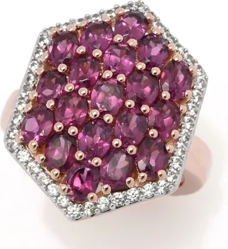 Muse Choice of Gemstone Cluster & White Zircon Hexagonal Shield Ring