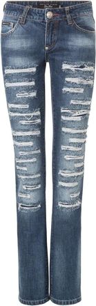 Philipp Plein Myself Straight Cut Jeans - Dames - Slim Fit Jeans - Blauw - W26 - Denim - Jeans
