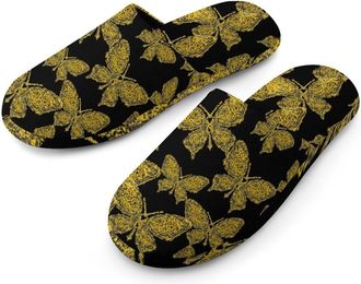 Generic Yellow Can-cer Ribbon Butterfly Mens Cozy Memory Foam Slippers Warm Cotton House Shoes Comfy Slipper for Indoor Outdoor