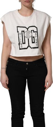 Dolce & Gabbana Womens White Cotton Dg Logo Print Cropped Jersey Top