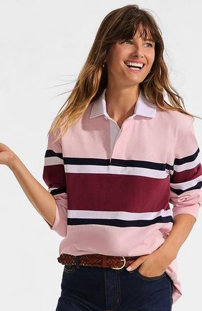 Lands End Long Sleeve Rugby Shirt in Sea Salt Pink Stripe at Nordstrom, Size X-Large