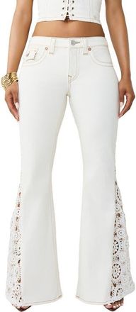 True Religion Crochet Inset Flare Jeans in Winter White at Nordstrom, Size 24