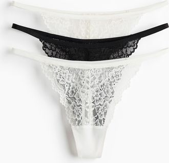H&M 3er-Pack Tangas aus Spitze - Weiss/Schwarz