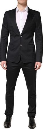 Dolce & Gabbana Black Cotton Single Breasted 2 Piece Mens Suit