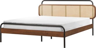 Beliani Cama Con Somier Moderna Cabecero Trenza Vienesa Madera De Caucho Oscura 160 X 200 Cm Boussicourt