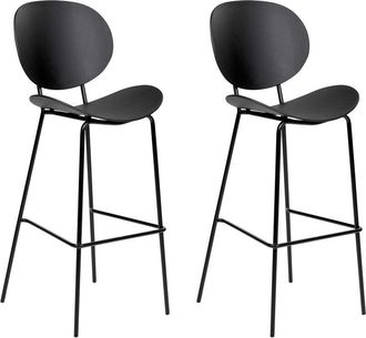 Beliani Beliani - Set of 2 Bar Chairs Synthetic Material Metal Legs Dining Room Bar Stools Black Shonto