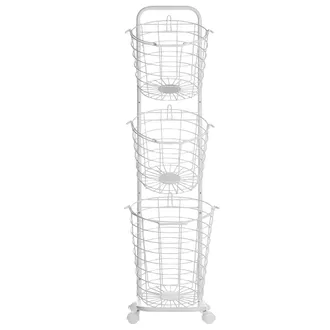 Beliani Carro De Almacenamiento 3 Niveles Metal Blanco Cestas Con Asas Giratorias Accesorio Cocina Ba&ntilde;o Toallas Peri&oacute;dico Frutas Verduras Ayapal