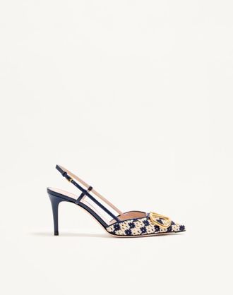 Valentino Garavani D&eacute;collet&eacute; Slingback VLogo Signature in Tessuto Crochet 80Mm Donna BLU/BEIGE 36.5