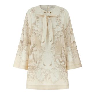 Zimmermann Blouses, female, Beige, Size: S Tie Neck Tunic Dress