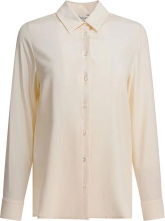 Max Mara Overhemden, Dames, Beige, S, Witte Zijden Overhemd Elegante Stijl
